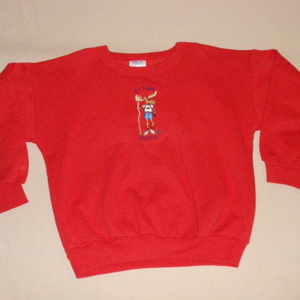 Vintage 90s Y2K Boys Ottawa Canada Moose Red Sweatshirt Sz M 8